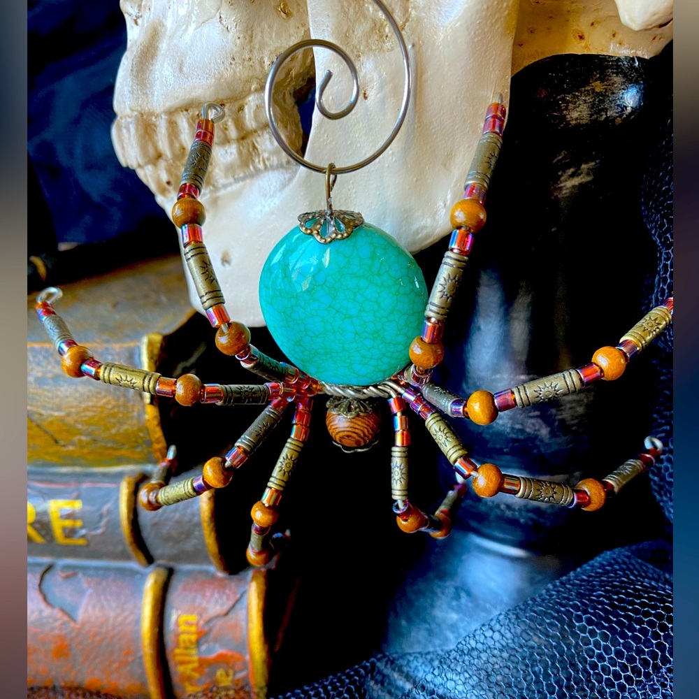 Handmade beaded spider hanging ornament